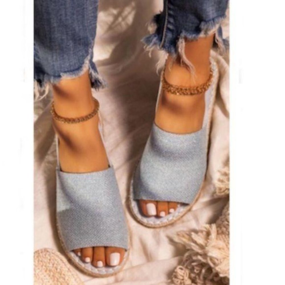 !NEW! Peep Toe Slingback Espadrilles in Light Blue - Picture 5 of 7